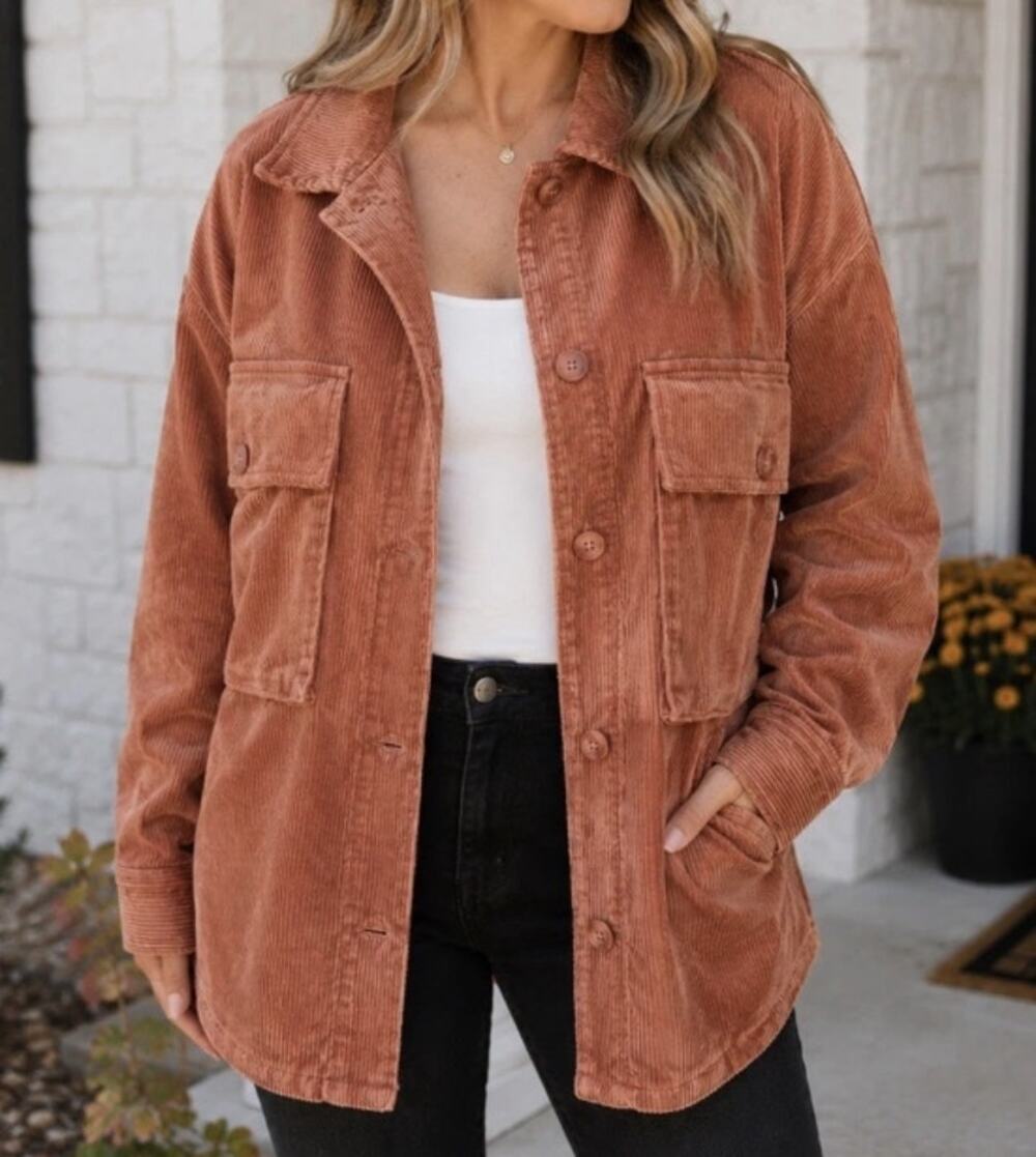 056 NWT GREY LAB Corduroy Oversize Jacket Women’s Utility Shacket | Rust | Small